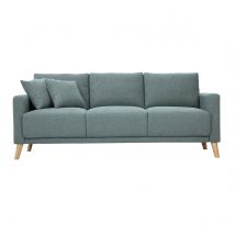 Miliboo - Canapé 3 places en tissu vert de gris et bois clair MUNIK