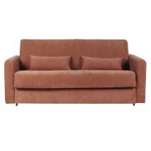 Miliboo - Canapé convertible 3 places en tissu effet velours terracotta avec matelas 13 cm LETTO