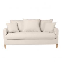 Miliboo - Canapé convertible scandinave 3 places en tissu effet velours beige et bois clair LOUISE