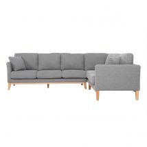 Miliboo - Canapé d'angle déhoussable scandinave 5-6 places en tissu gris clair et bois clair OSLO