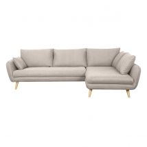 Miliboo - Canapé d'angle droit scandinave 5 places en tissu beige et bois clair CREEP