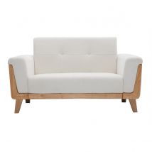 Miliboo - Canapé scandinave 2 places en tissu blanc cassé et bois clair FJORD