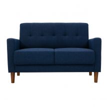 Miliboo - Canapé scandinave 2 places en tissu bleu foncé et bois foncé MOON
