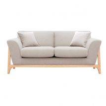 Miliboo - Canapé scandinave 2 places en tissu effet velours texturé beige et bois clair ASAKO