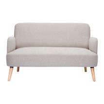 Canapé scandinave 2 places en tissu effet velours texturé beige et bois clair ISKO