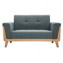 Miliboo - Canapé scandinave 2 places en tissu vert de gris et bois clair FJORD