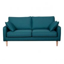 Miliboo - Canapé scandinave 3 places en tissu bleu canard et bois clair PAPEL