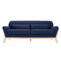 Miliboo - Canapé scandinave 3 places en tissu bleu foncé et bois clair YOKO