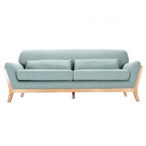 Miliboo - Canapé scandinave 3 places en tissu vert lagon et bois clair YOKO