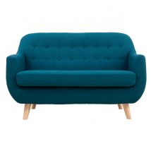 Miliboo - Canapé scandinave déhoussable 2 places en tissu bleu canard et bois clair YNOK