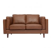 Miliboo - Canapé vintage 2 places cuir marron et bois foncé BRADLEY