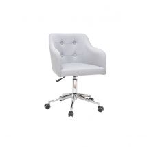 Miliboo - Chaise de bureau à roulettes capitonnée en tissu gris clair et acier chromé BALTIK
