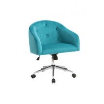 Miliboo - Chaise de bureau à roulettes capitonnée en tissu velours bleu azur et acier chromé SHARON