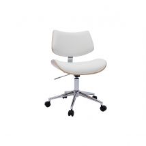 Miliboo - Chaise de bureau à roulettes design blanc, bois clair chêne et métal MALMO