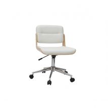 Miliboo - Chaise de bureau à roulettes design blanc, bois clair et acier chromé ARAMON