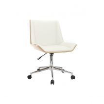 Miliboo - Chaise de bureau à roulettes design blanc, bois clair et acier chromé MELKIOR