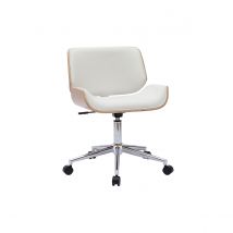 Miliboo - Chaise de bureau à roulettes design blanc, bois clair et acier chromé RUBBENS