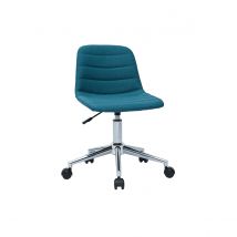 Miliboo - Chaise de bureau à roulettes design en tissu bleu canard et acier chromé SAURY