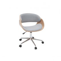Miliboo - Chaise de bureau à roulettes design en tissu gris, bois clair et acier chromé BENT