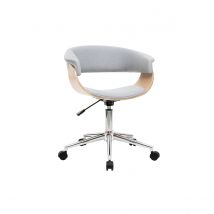 Miliboo - Chaise de bureau à roulettes design en tissu gris clair, bois clair et acier chromé OKTAV