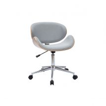 Miliboo - Chaise de bureau à roulettes design en tissu gris clair, bois clair et acier chromé WALNUT