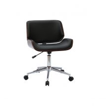 Miliboo - Chaise de bureau à roulettes design noir, bois foncé noyer et acier chromé RUBBENS