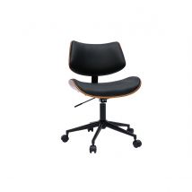 Miliboo - Chaise de bureau à roulettes design noir, bois foncé noyer et métal noir MALMO
