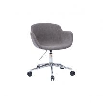 Miliboo - Chaise de bureau à roulettes en tissu effet velours gris et acier chromé AARON