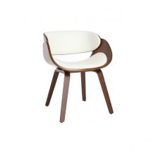 Miliboo - Chaise design blanc et bois foncé noyer BENT