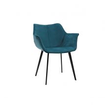 Miliboo - Chaise design en tissu velours bleu pétrole et métal noir VOLO