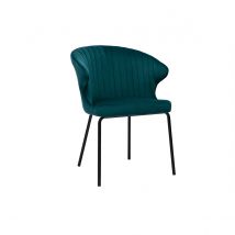 Miliboo - Chaise design en tissu velours gaufré bleu canard et métal noir REQUIEM