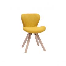 Miliboo - Chaise scandinave en tissu effet velours jaune moutarde et bois clair ANYA