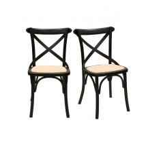 Miliboo - Chaises bistrot en bois noir et cannage en rotin (lot de 2) MARCEL