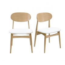 Miliboo - Chaises design blanc et bois clair chêne massif (lot de 2) VICKY