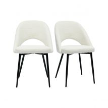 Miliboo - Chaises design en tissu effet laine bouclée blanc et métal noir (lot de 2) COSETTE