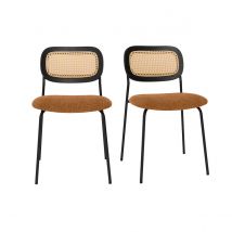 Miliboo - Chaises design en tissu effet velours texturé terre brulée, métal noir et cannage rotin (lot de 2) MIRANDA