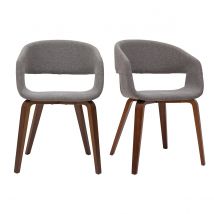 Miliboo - Chaises design en tissu gris et pieds en bois foncé noyer (lot de 2) SLAM