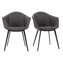 Miliboo - Chaises design en tissu gris foncé et métal noir (lot de 2) TAYA