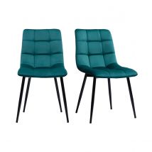 Miliboo - Chaises design en tissu velours bleu canard et métal noir (lot de 2) MAXWELL