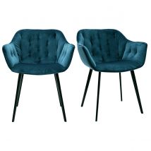 Miliboo - Chaises design en tissu velours bleu pétrole et métal noir (lot de 2) BURTON