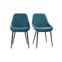 Miliboo - Chaises design en tissu velours bleu pétrole et métal noir (lot de 2) HOLO