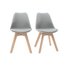 Miliboo - Chaises design gris et bois clair massif (lot de 2) PAULINE