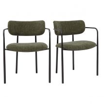Miliboo - Chaises en tissu effet velours texturé vert kaki et métal noir (lot de 2) SWIFT