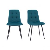 Miliboo - Chaises en tissu velours gaufré bleu canard et métal noir (lot de 2) ESCAPE