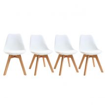Miliboo - Chaises scandinaves blanc et bois clair massif (lot de 4) PAULINE