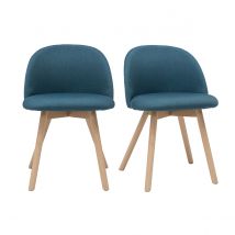 Miliboo - Chaises scandinaves en tissu bleu canard et bois clair massif (lot de 2) CELESTE
