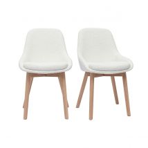 Miliboo - Chaises scandinaves en tissu effet laine bouclée blanc et bois clair massif (lot de 2) HOLO