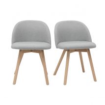 Miliboo - Chaises scandinaves en tissu gris clair et bois clair massif (lot de 2) CELESTE