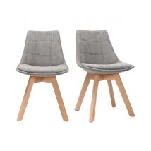 Miliboo - Chaises scandinaves en tissu gris et bois clair (lot de 2) MATILDE