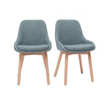 Miliboo - Chaises scandinaves en tissu vert de gris et bois clair massif (lot de 2) HOLO